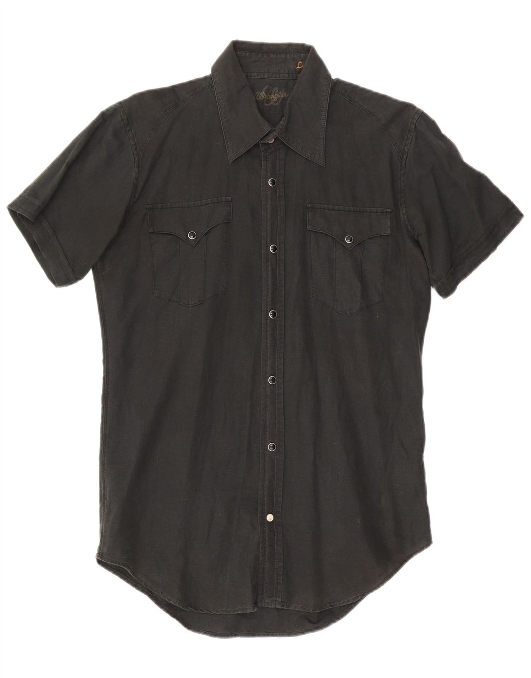 Męska koszula z krótkim rękawem Wrangler, mała, czarna, lniana