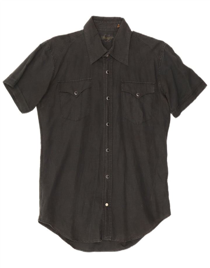Męska koszula z krótkim rękawem Wrangler, mała, czarna, lniana