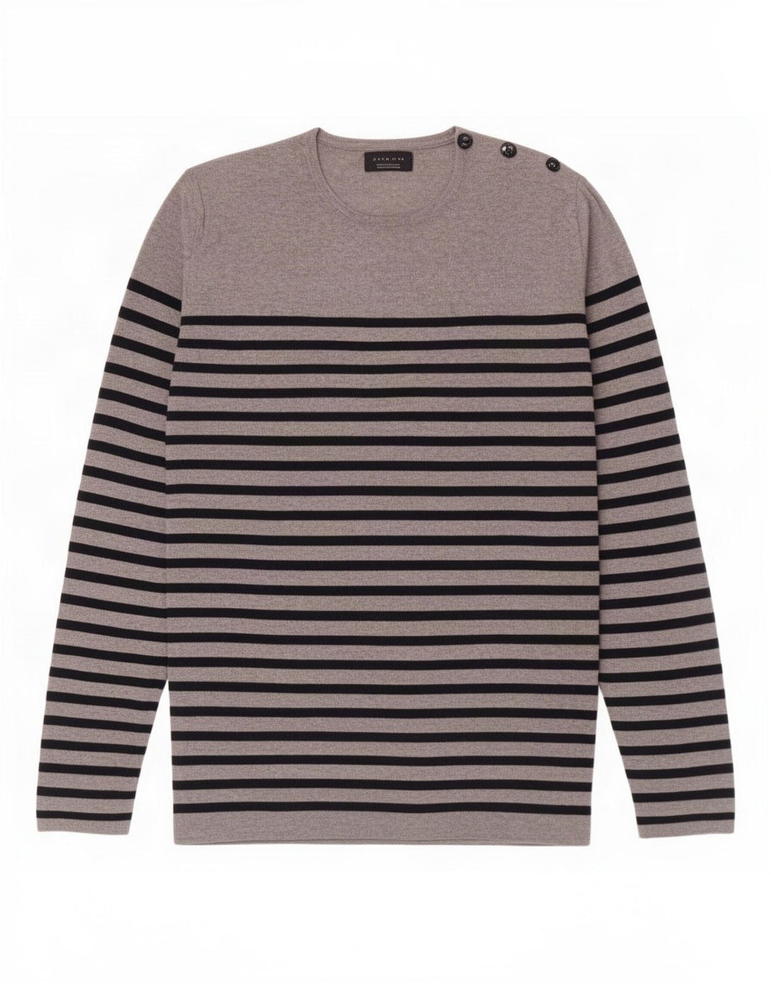 Męski sweter Zara z okrągłym dekoltem i dużymi szarymi paskami
