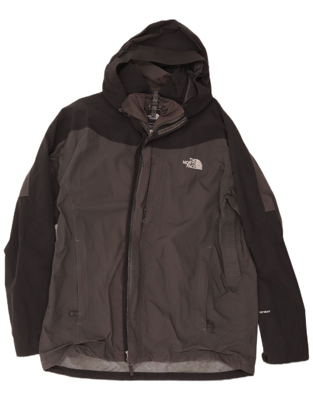 Męska kurtka przeciwdeszczowa z kapturem The North Face UK 44 2XL Szary poliester z blokami kolorów