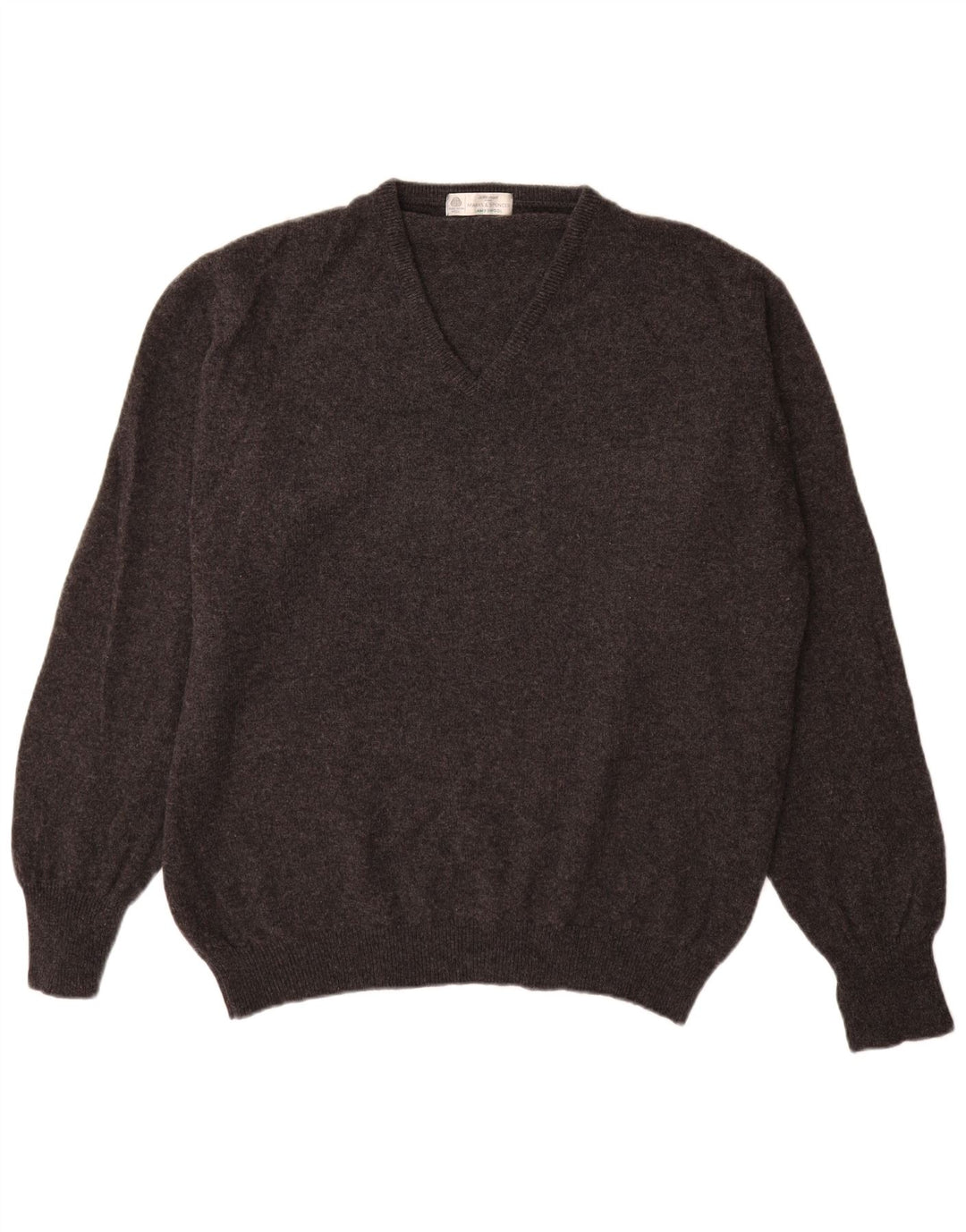 Marks & Spencer Męski sweter z dekoltem w kształcie litery V, duży, szary, z owczej wełny
