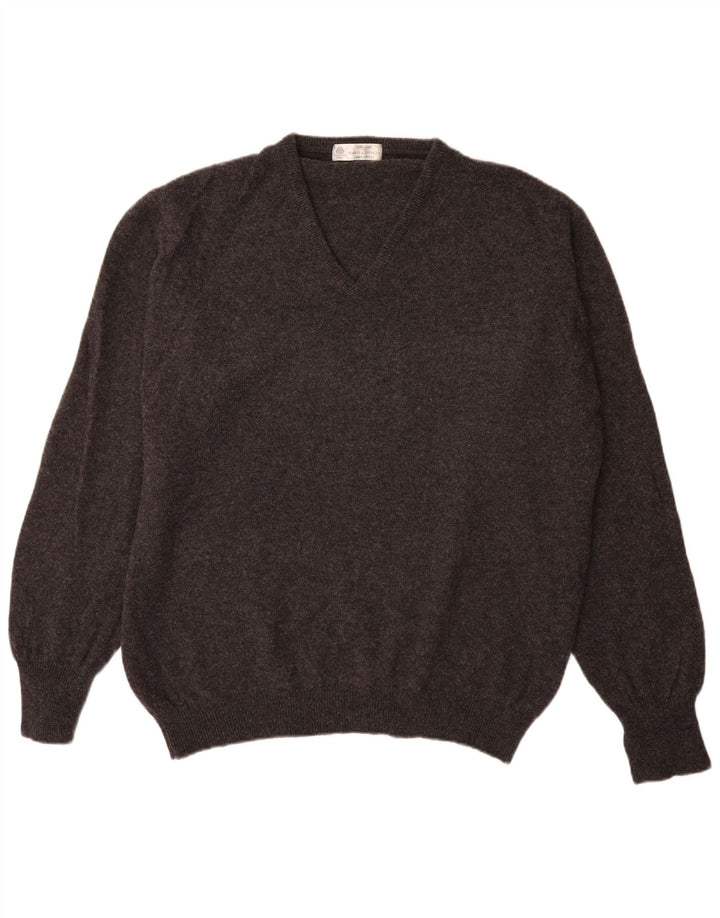 Marks & Spencer Męski sweter z dekoltem w kształcie litery V, duży, szary, z owczej wełny