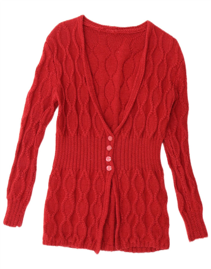 Sweter damski w stylu vintage, kardigan UK 14, średni czerwony