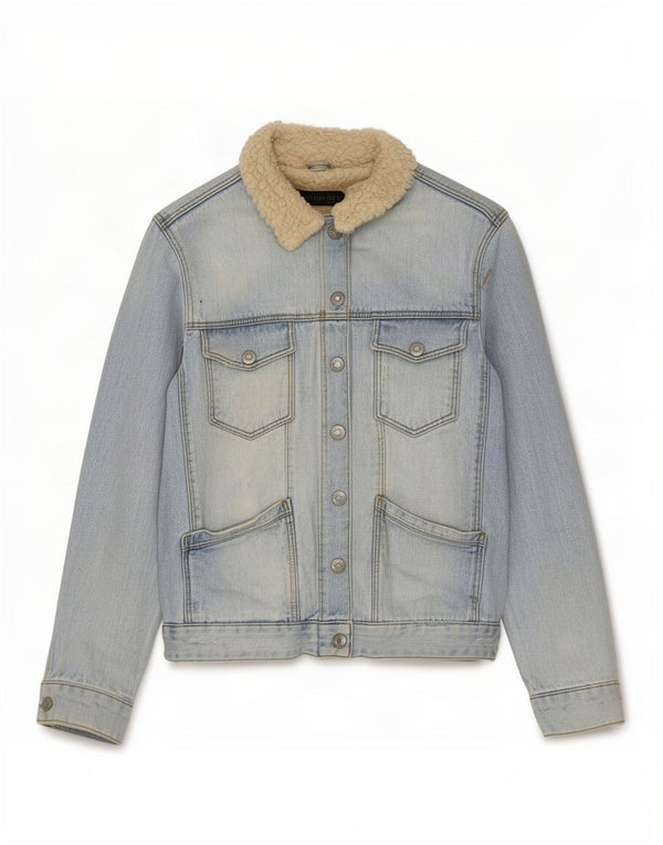 Damska kurtka dżinsowa Topshop Sherpa UK 10, mała, niebieska, bawełniana w bloki kolorów