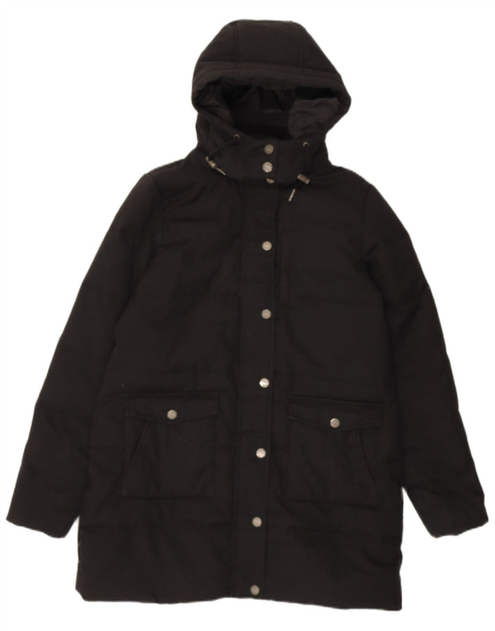 FAT FACE Womens Hooded Padded Coat UK 12 Medium Black Polyester