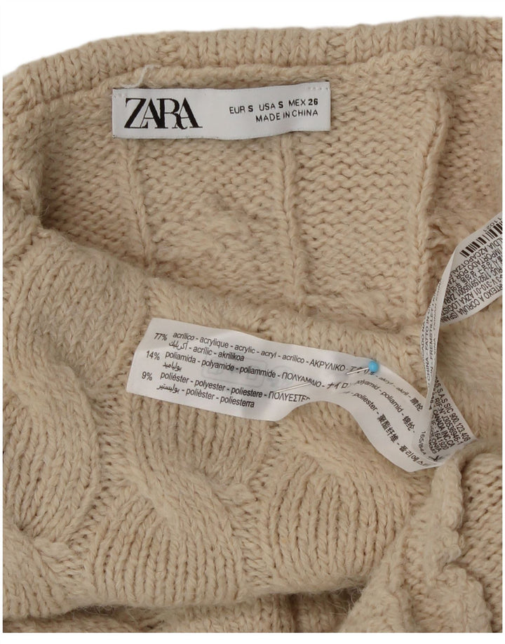 Sweter damski Zara z wywijanym dekoltem UK 10 Small Beige