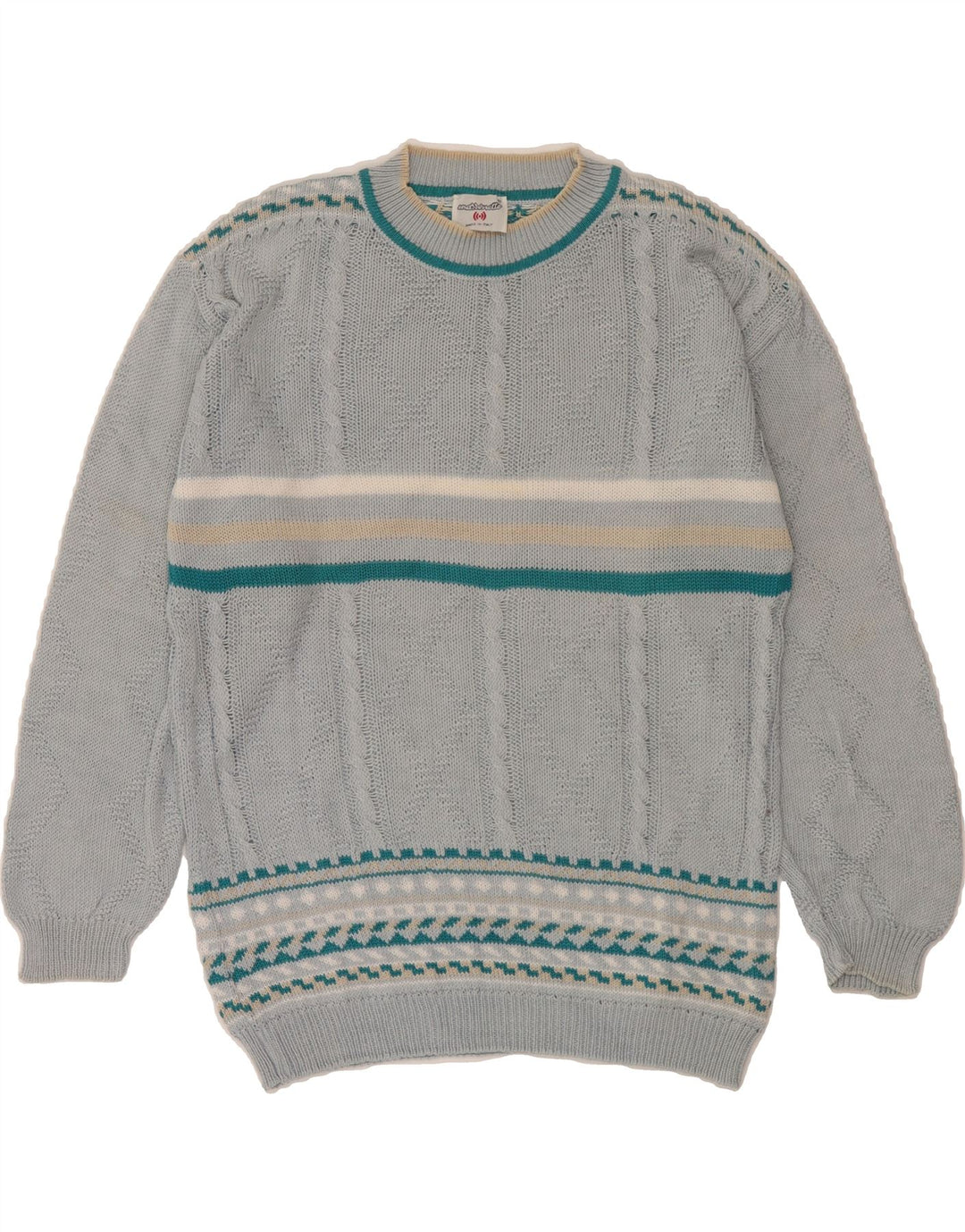 MARRONETTO Womens Crew Neck Jumper Sweater UK 14 Medium Blue Striped Vintage Marronetto and Second-Hand Marronetto from Messina Hembry 