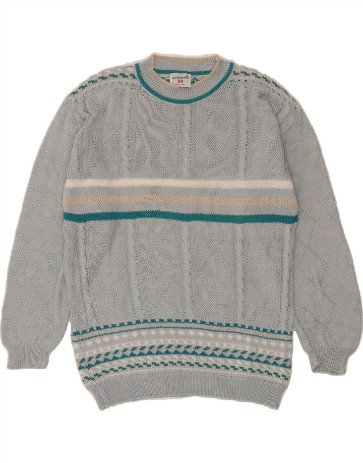 MARRONETTO Womens Crew Neck Jumper Sweater UK 14 Medium Blue Striped Vintage Marronetto and Second-Hand Marronetto from Messina Hembry 