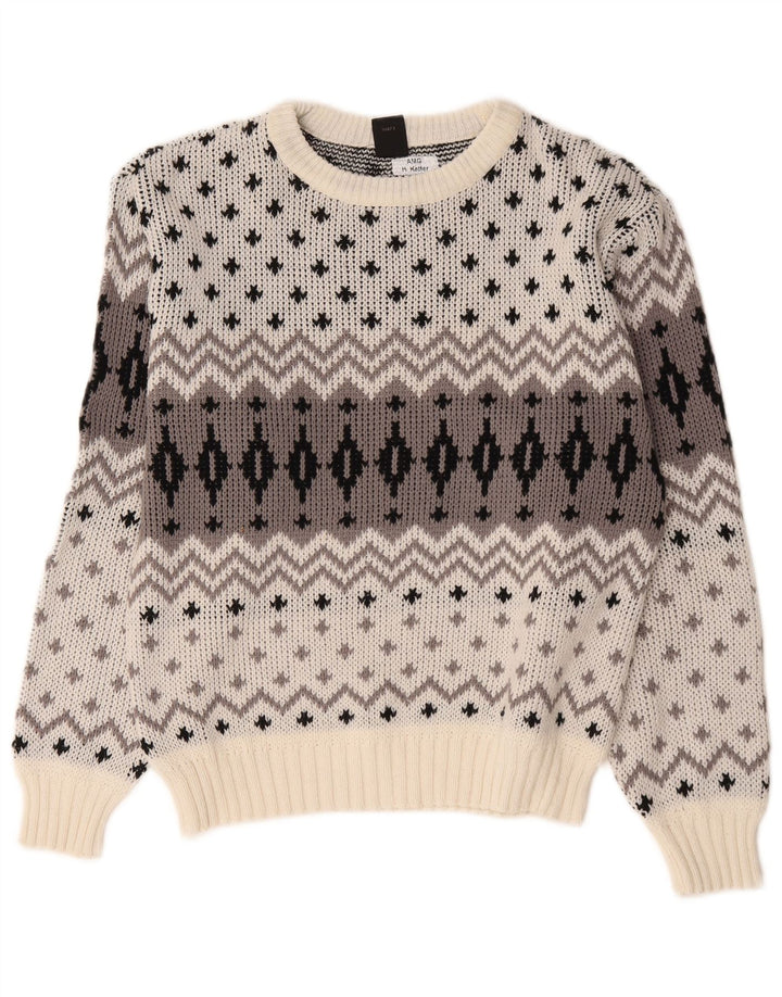 Męski sweter C&A z okrągłym dekoltem, EU 48/50, średni biały Fair Isle