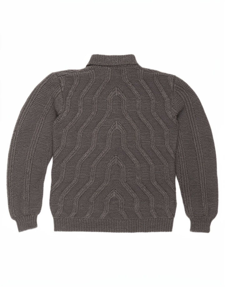 Vintage męski sweter z golfem, średnio szary, geometryczny