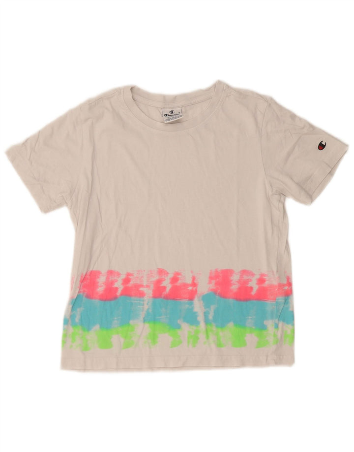 CHAMPION Womens Crop T-Shirt Top UK 12 Medium White Tie Dye Cotton Vintage Champion and Second-Hand Champion from Messina Hembry 