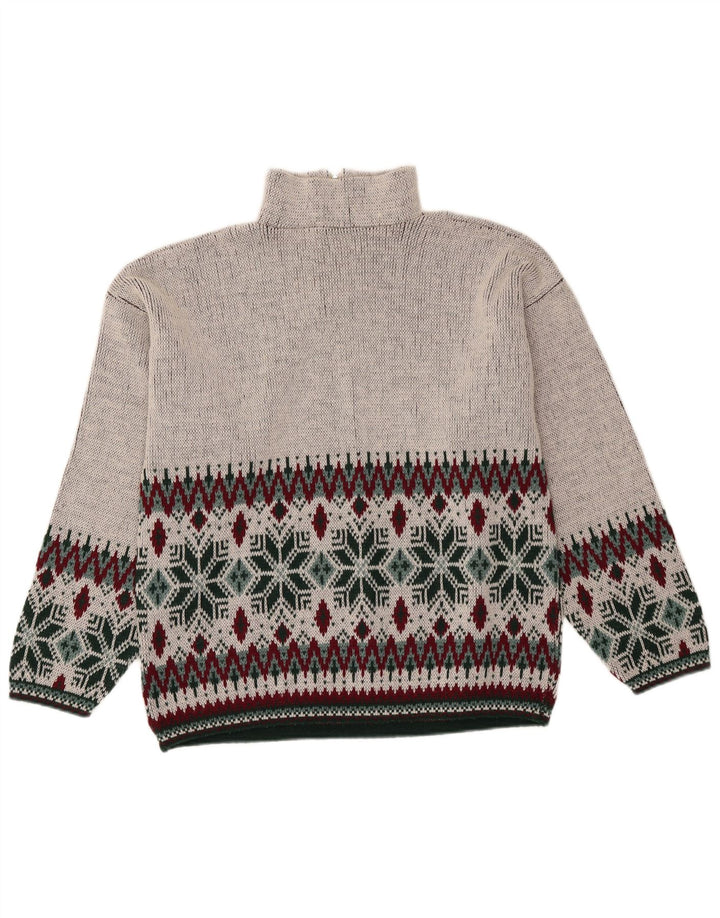 Vintage męski sweter z zamkiem błyskawicznym, średnio szary Fair Isle
