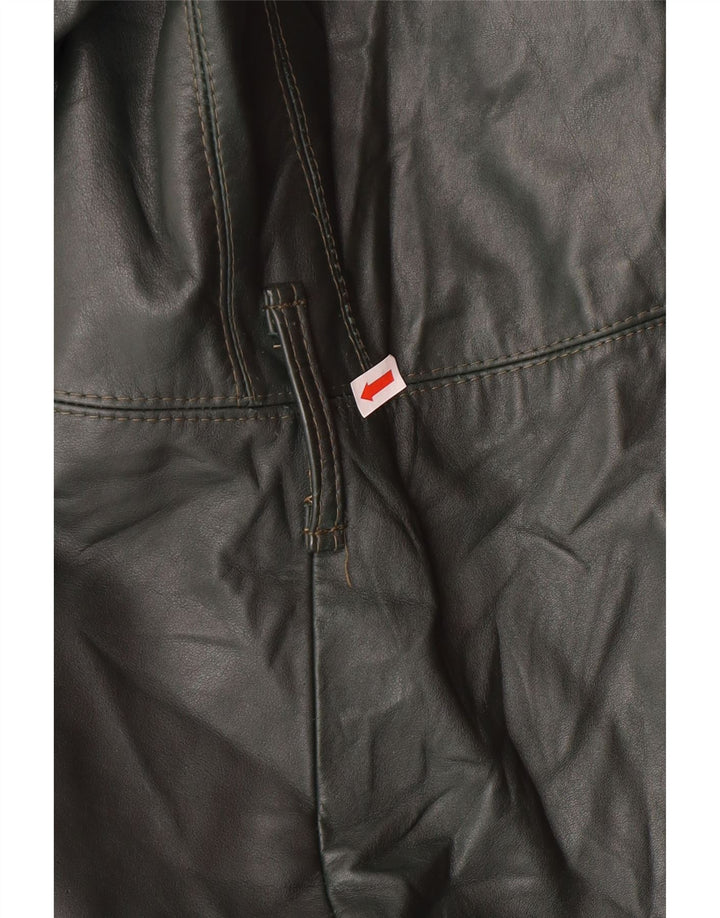 Vintage damski płaszcz skórzany z podwójnymi piersiami, UK 18 XL, zielony