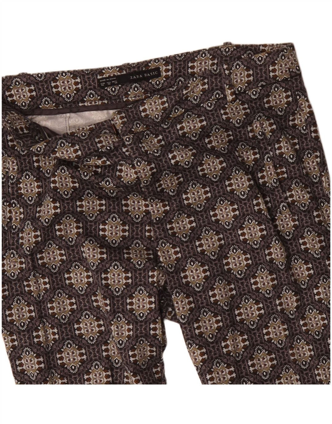 Damskie spodnie typu slim casual ZARA EU 40 Medium W30 L27 Brązowe geometryczne
