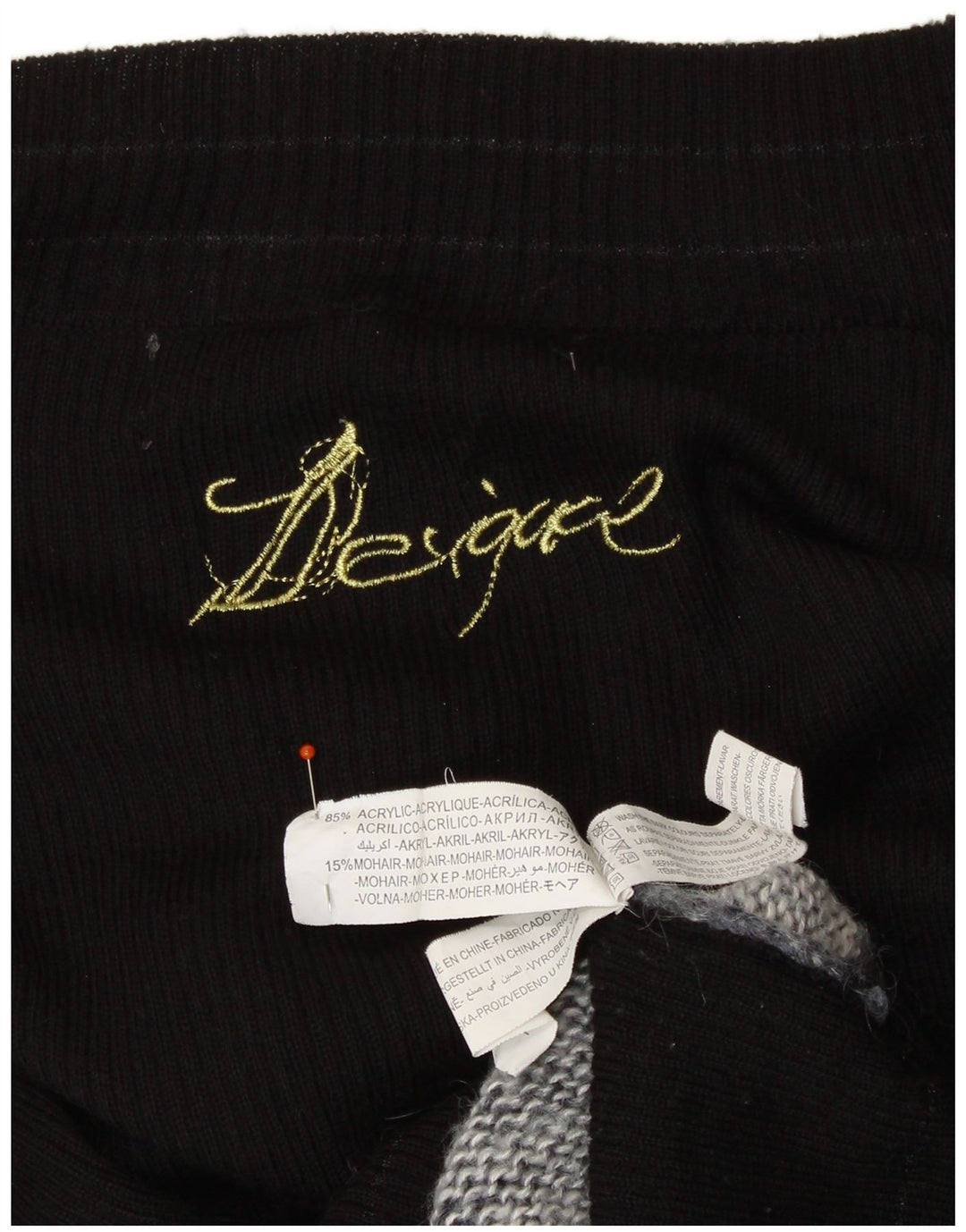 DESIGUAL Damski sweter z dekoltem w łódkę UK 12 Średni czarny kolorowy