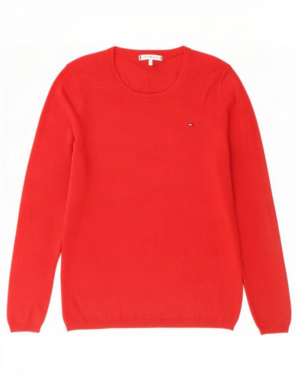 Damski sweter z okrągłym dekoltem Tommy Hilfiger UK 12, średni czerwony bawełniany