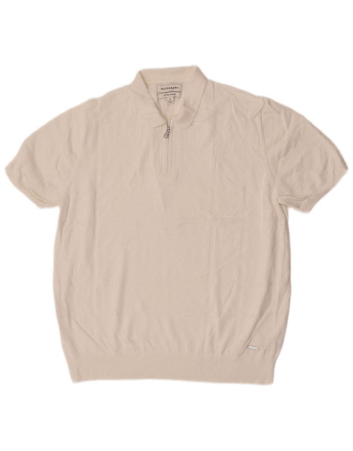 Marks & Spencer Męski sweter polo XL z autografem i dekoltem w kolorze białym