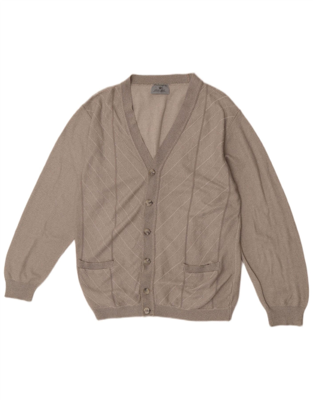 Enzo Goti Męski sweter rozpinany, mały, szary, akrylowy Chevron