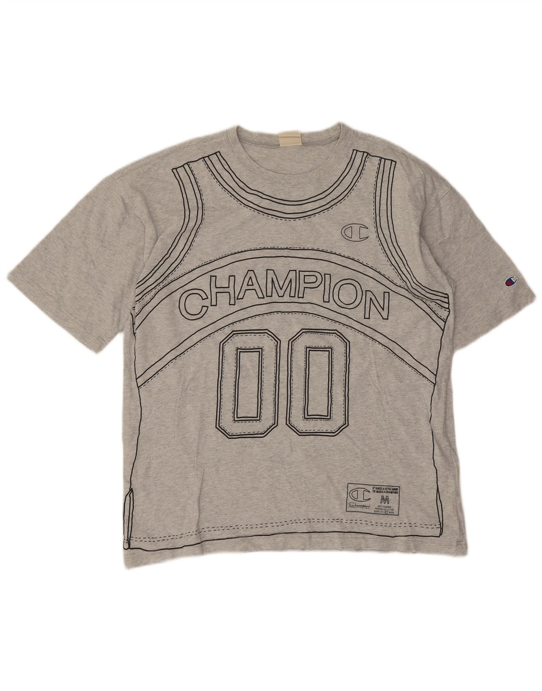 Męski T-shirt Champion z grafiką, duży, szary, bawełniany