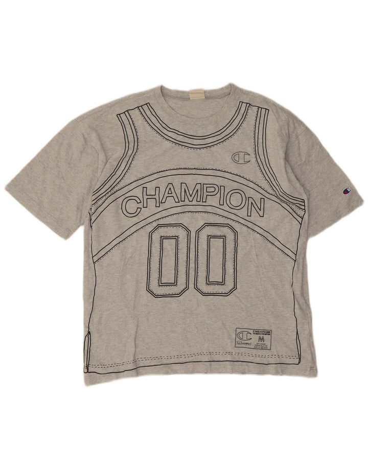 Męski T-shirt Champion z grafiką, duży, szary, bawełniany