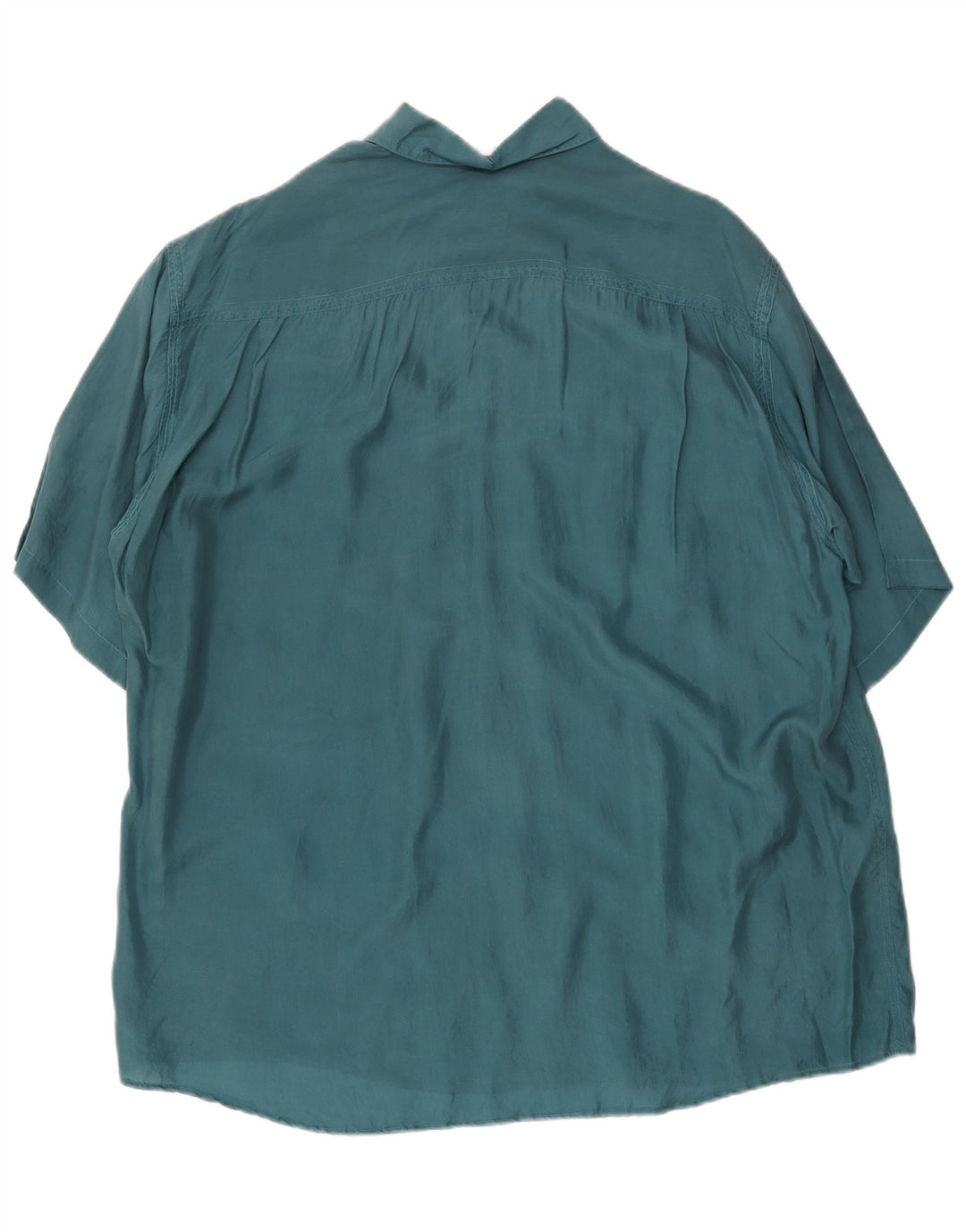 VINTAGE Męska koszula o luźnym kroju z krótkim rękawem, średnio zielony jedwab