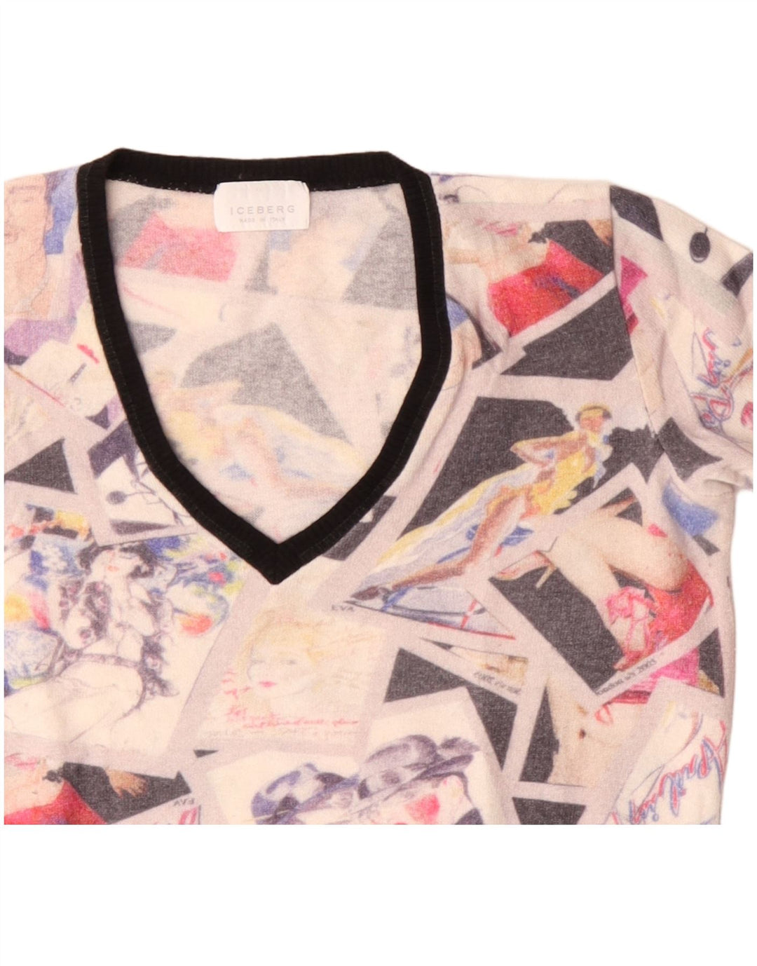 Damski sweter Iceberg z dekoltem w kształcie litery V, IT 46, duży, w kolorze złamanej bieli