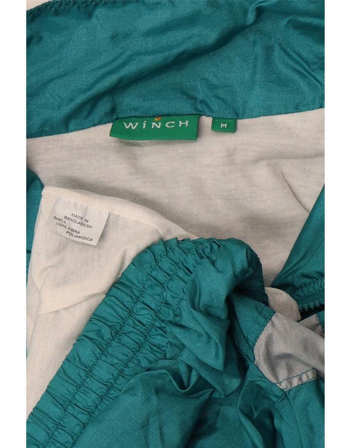 Męska kurtka dresowa w stylu vintage, średnio zielona, z blokami kolorów, poliamid