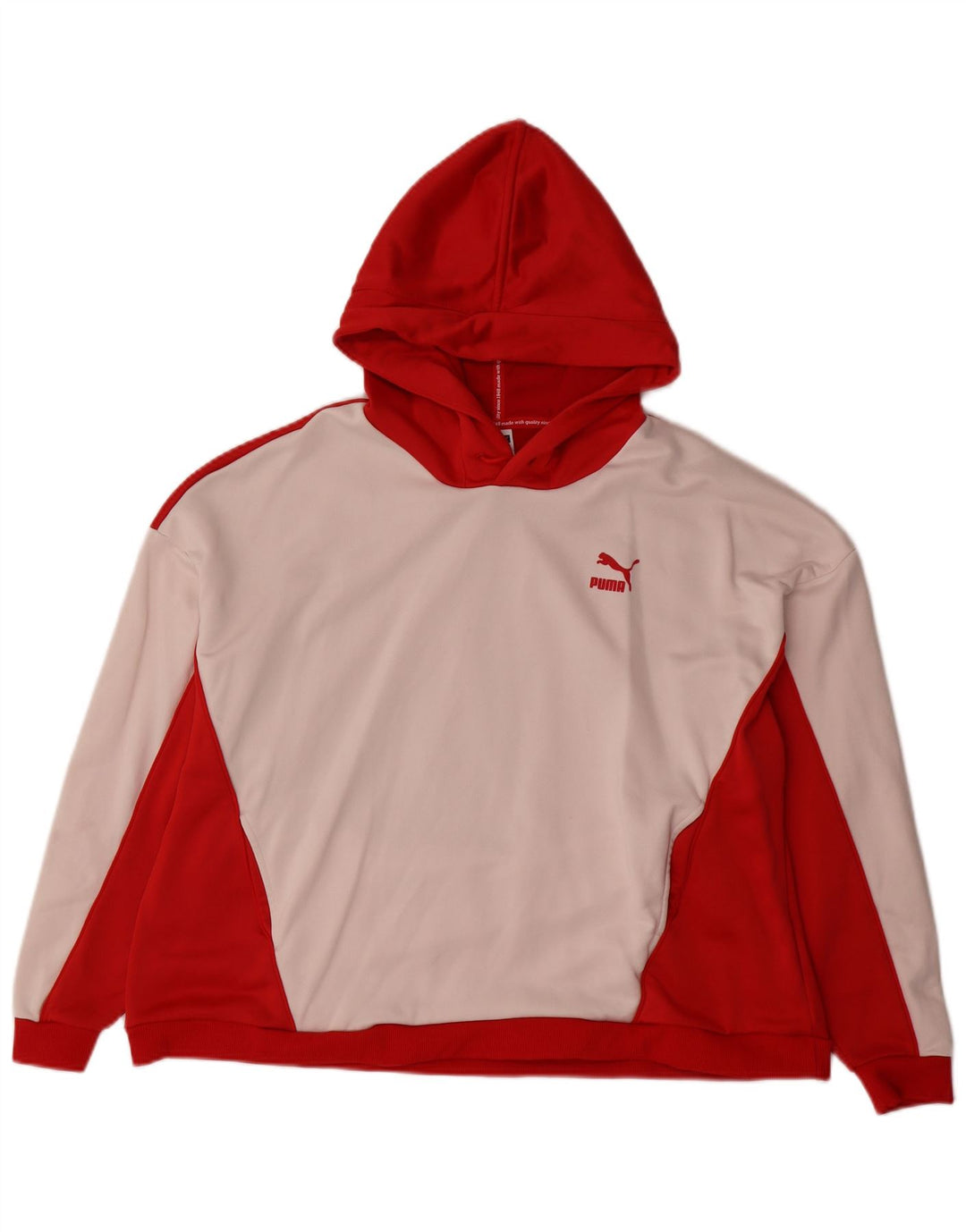 PUMA Womens Oversized Hoodie Jumper UK 14 Medium Red Colourblock Polyester