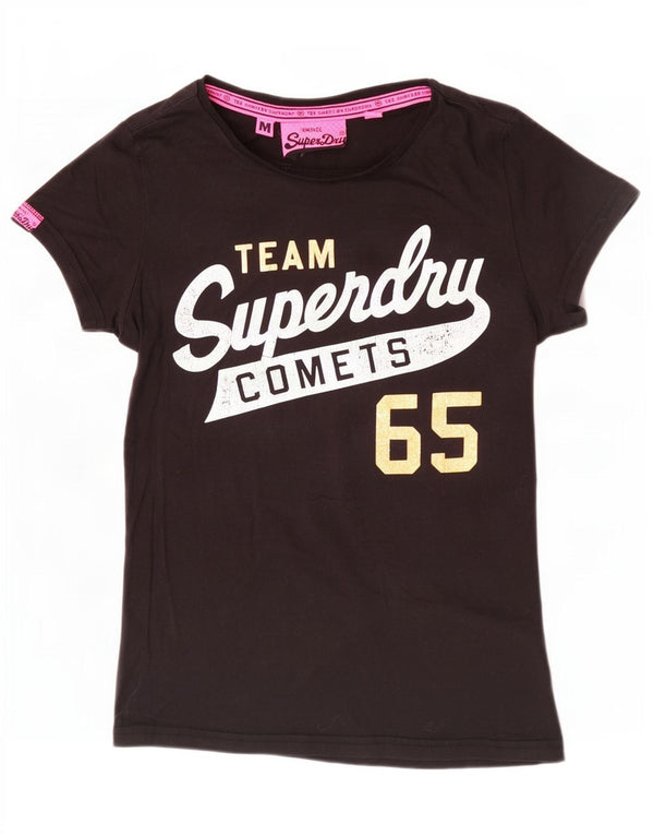 Damska koszulka z grafiką Superdry Top UK 12, średnia czarna bawełna