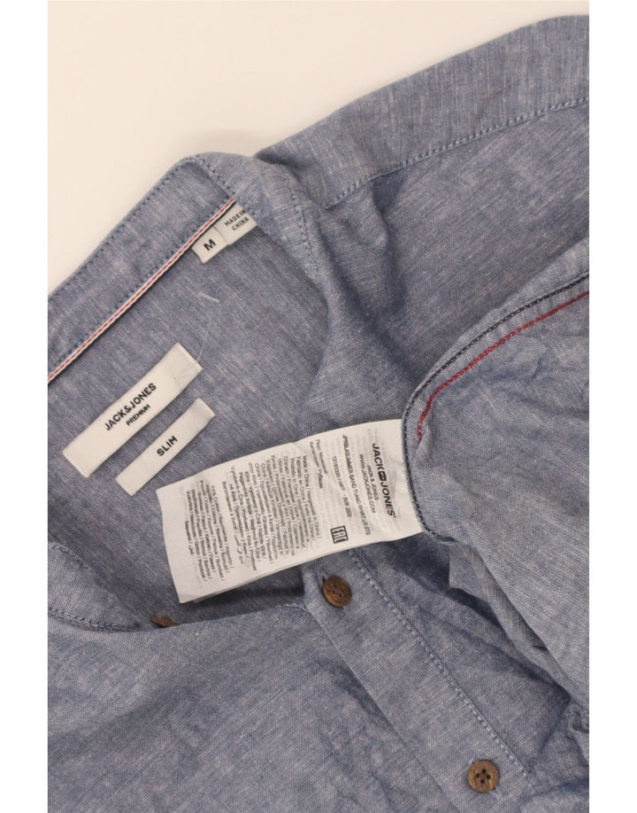 Męska koszula pulowerowa Jack & Jones o dopasowanym kroju, średnia niebieska bawełna w cętki