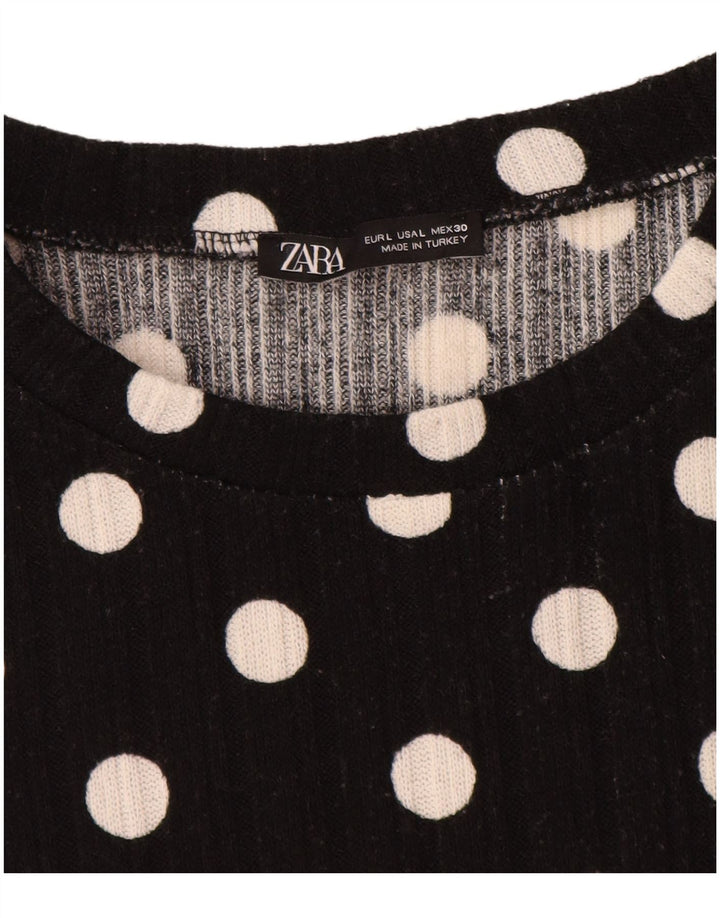 T-shirt damski Zara Top UK 14, duży, czarny w kropki
