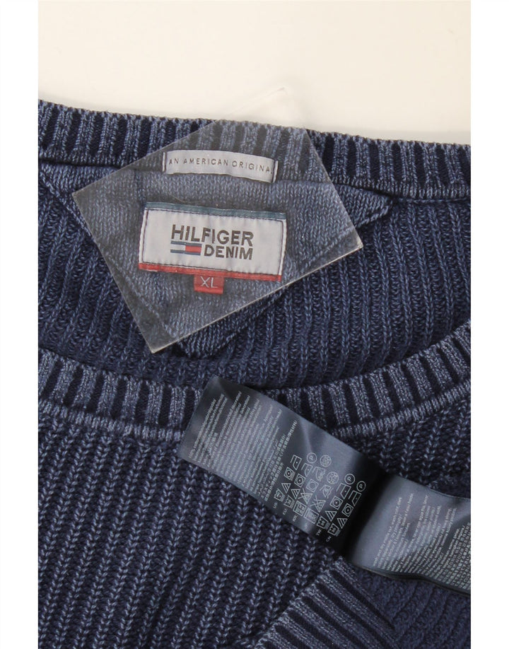 TOMMY HILFIGER Męski sweter z okrągłym dekoltem XL, granatowy, bawełniany
