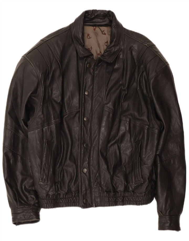 Męska kurtka skórzana typu bomber w stylu vintage IT 52 XL czarna
