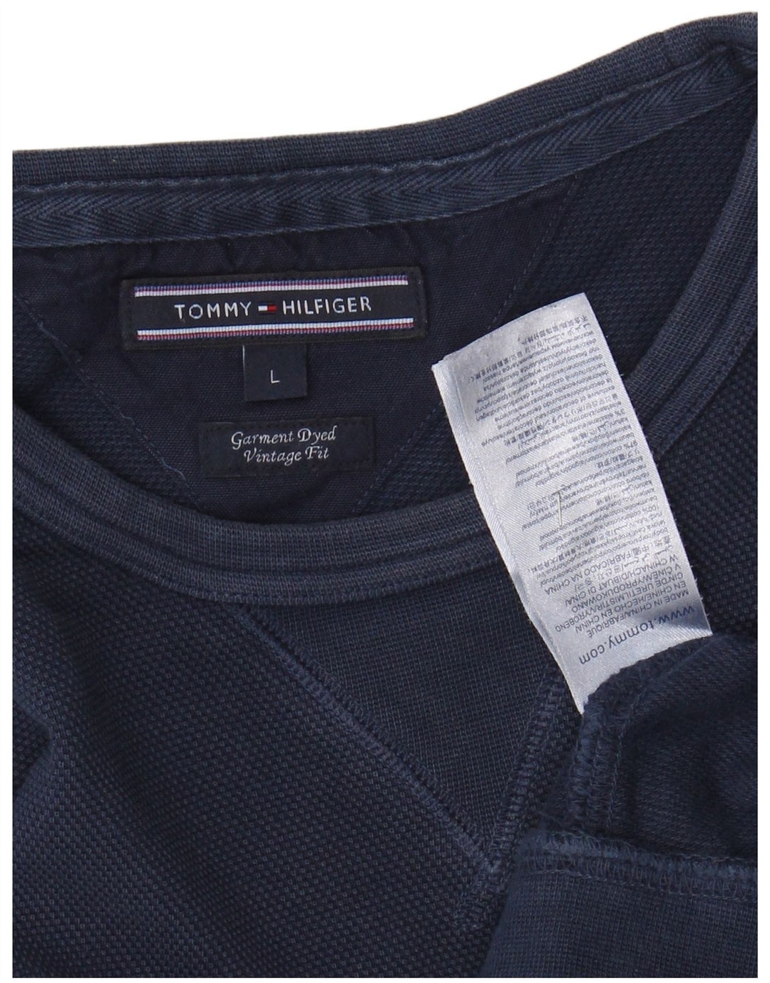 TOMMY HILFIGER Męski sweter w stylu vintage, duży, granatowy, bawełniany