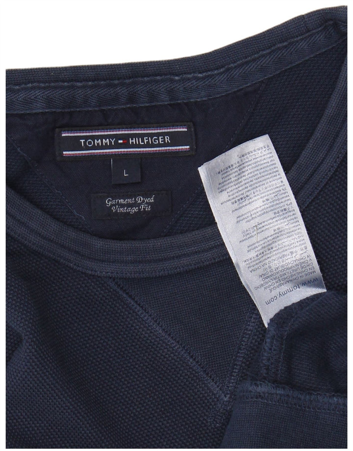 TOMMY HILFIGER Męski sweter w stylu vintage, duży, granatowy, bawełniany