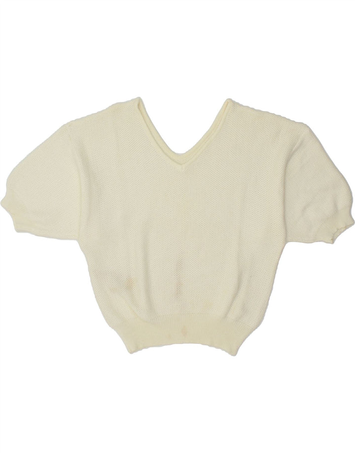 VINTAGE Womens See Through V-Neck Jumper Sweater UK 14 Medium Off White Vintage Vintage and Second-Hand Vintage from Messina Hembry 