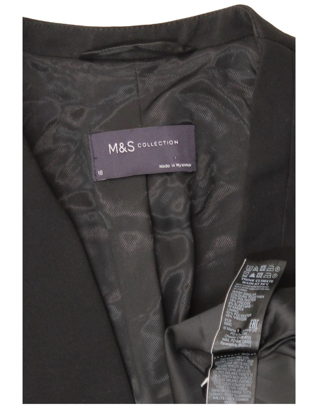 Marks & Spencer Damska marynarka zapinana na 1 guzik, UK 18 XL, czarny poliester