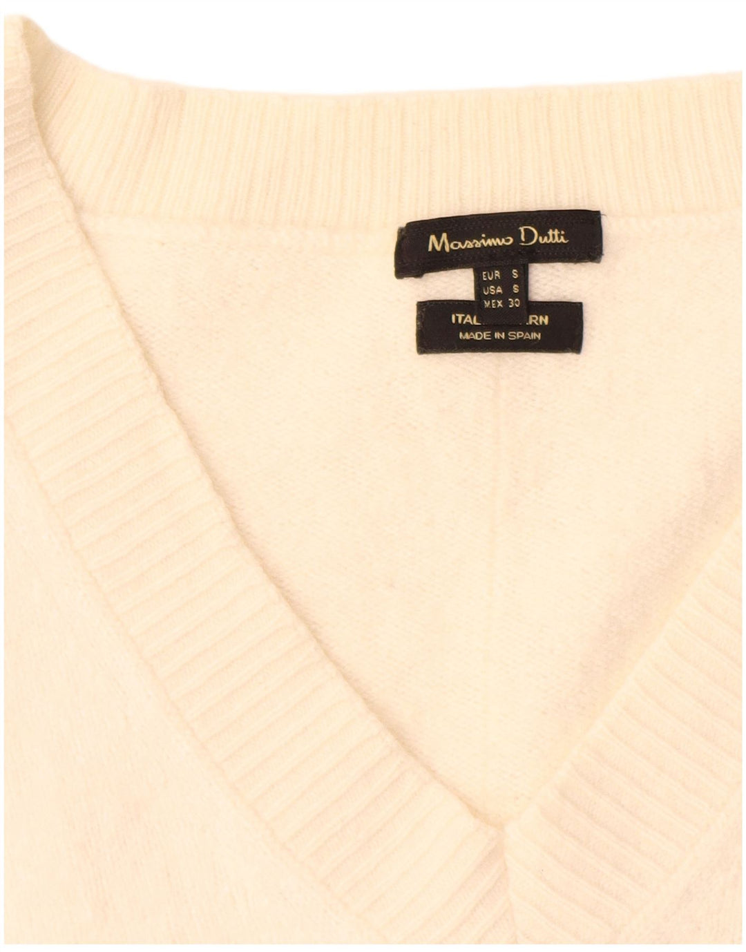 Damski sweter oversize Massimo Dutti z dekoltem w kształcie litery V, UK 10, mały, w kolorze złamanej bieli