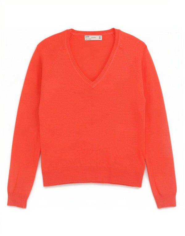 Sweter damski Zara z dekoltem w kształcie litery V, UK 10, mały, czerwony