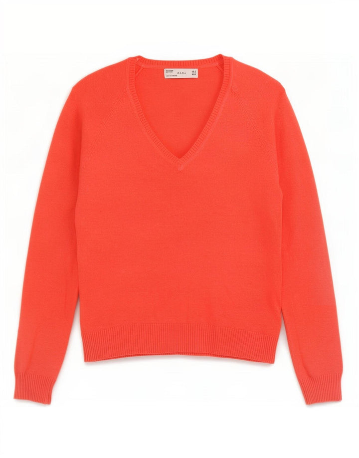 Sweter damski Zara z dekoltem w kształcie litery V, UK 10, mały, czerwony