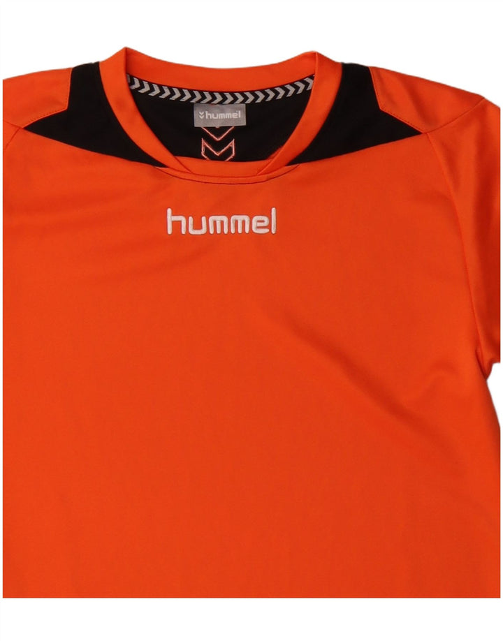 Męski T-shirt z grafiką HUMMEL, mały, pomarańczowy, poliestrowy blok kolorów