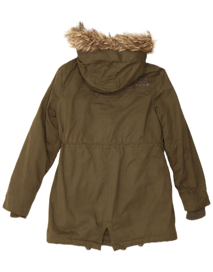Damska kurtka parka z kapturem Superdry UK 14, duża, zielona, poliestrowa