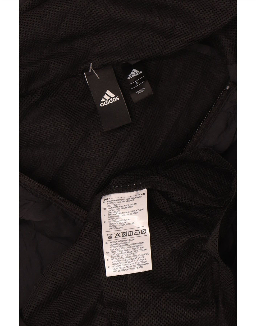 Damska kurtka przeciwdeszczowa Adidas z kapturem UK 10, mała, czarna, z poliamidu