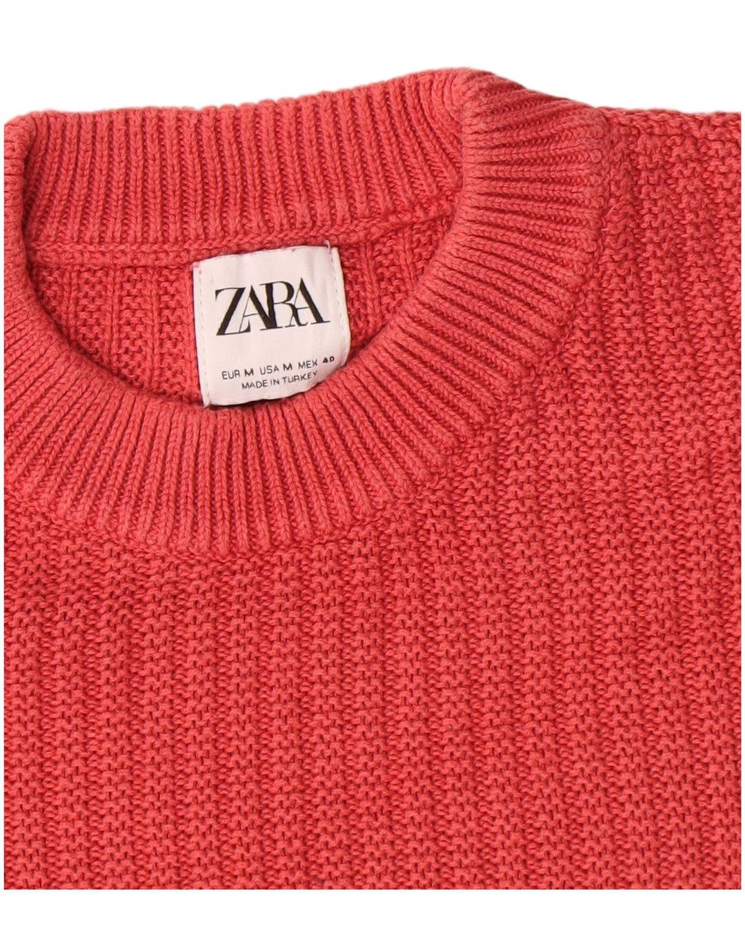 Męski sweter Zara z okrągłym dekoltem, średnio czerwony, bawełniany