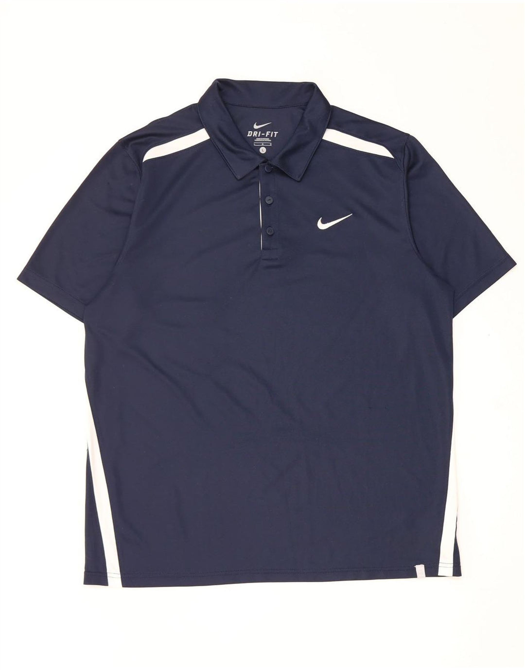 Męska koszulka polo Nike Dri Fit, duża, granatowa, poliestrowa z blokami kolorów