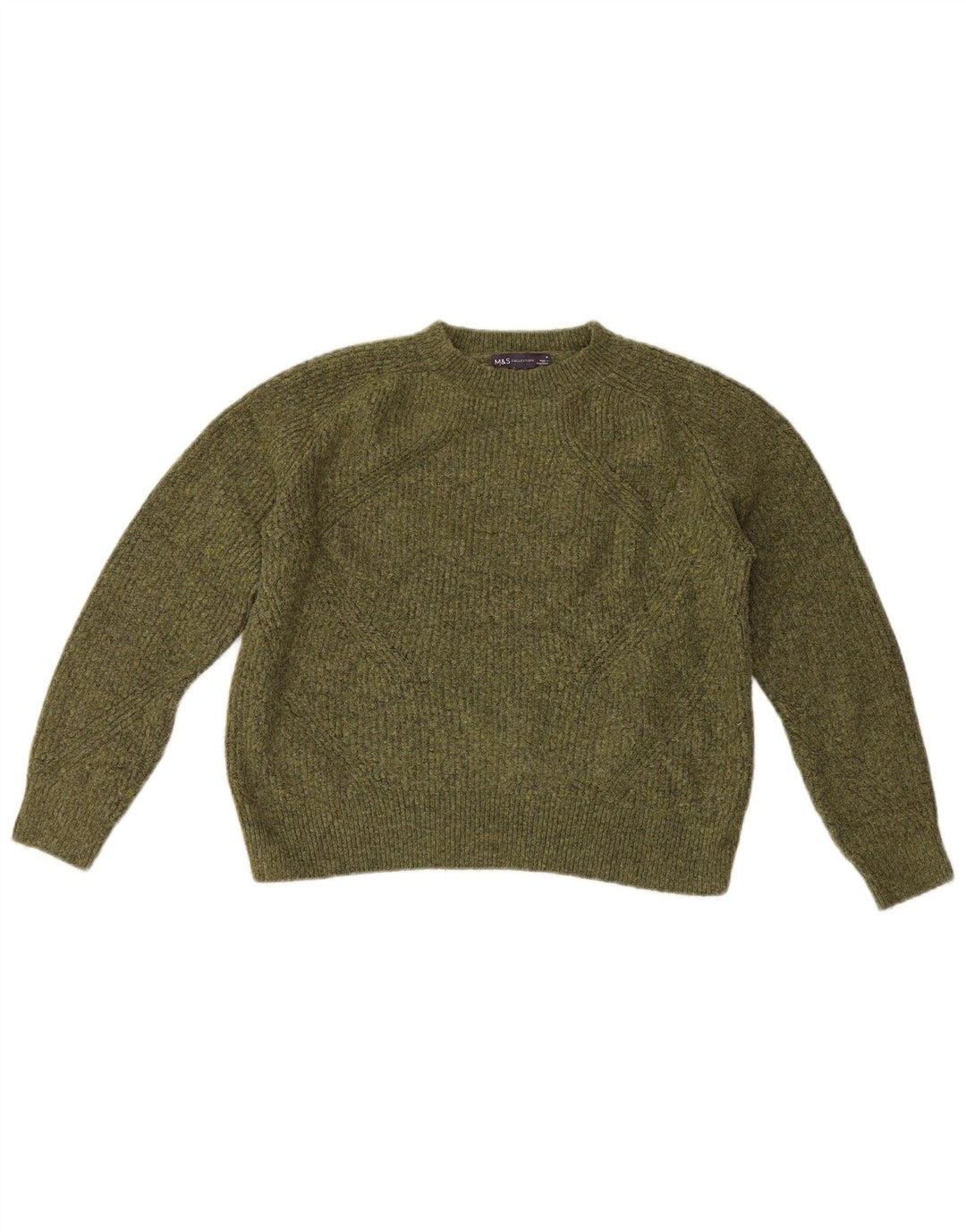 Marks & Spencer Damski sweter z okrągłym dekoltem, UK 14, średni, zielony, nakrapiany