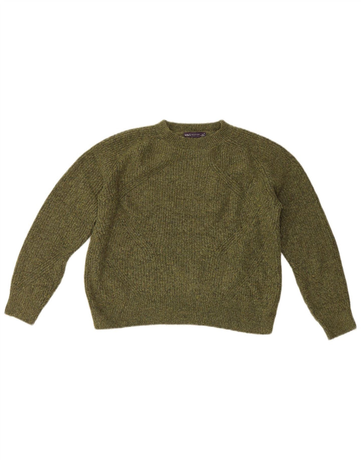 Marks & Spencer Damski sweter z okrągłym dekoltem, UK 14, średni, zielony, nakrapiany