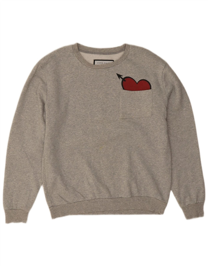 Męski sweter Zara, duże, szare, nakrapiane serce