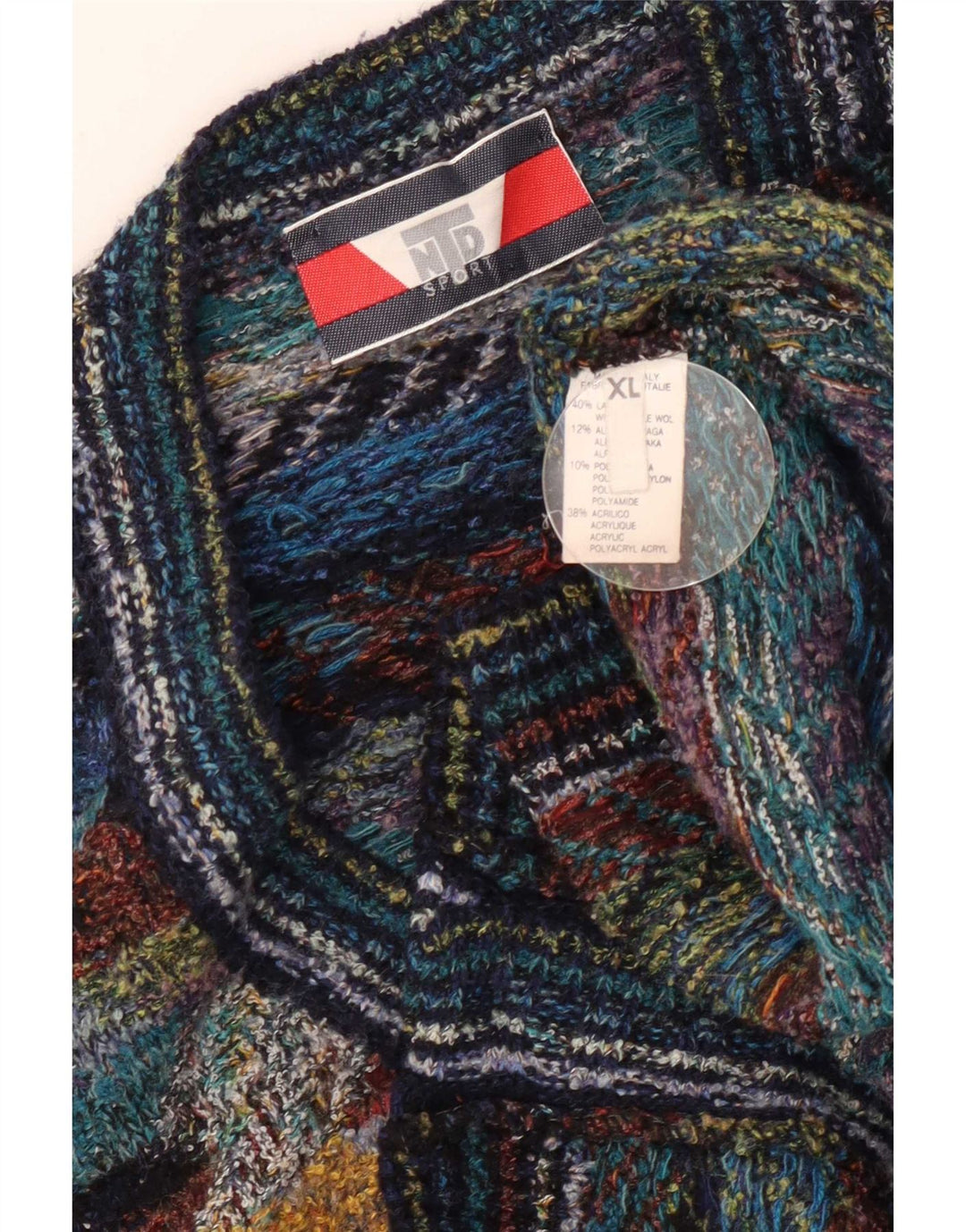 Vintage męski sweter bez rękawów XL wielobarwna geometryczna wełna