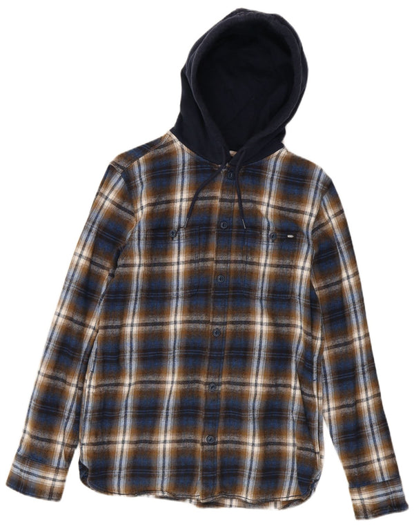 Męska koszula flanelowa Vans z kapturem i klasycznym krojem, mała, bawełniana w granatową kratkę